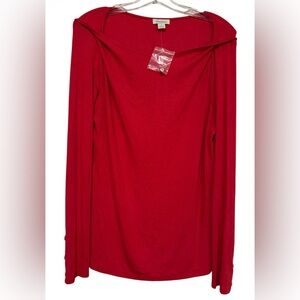 Sundance Red Draped Neckline Long Sleeve Top Soft Stretch L NWT